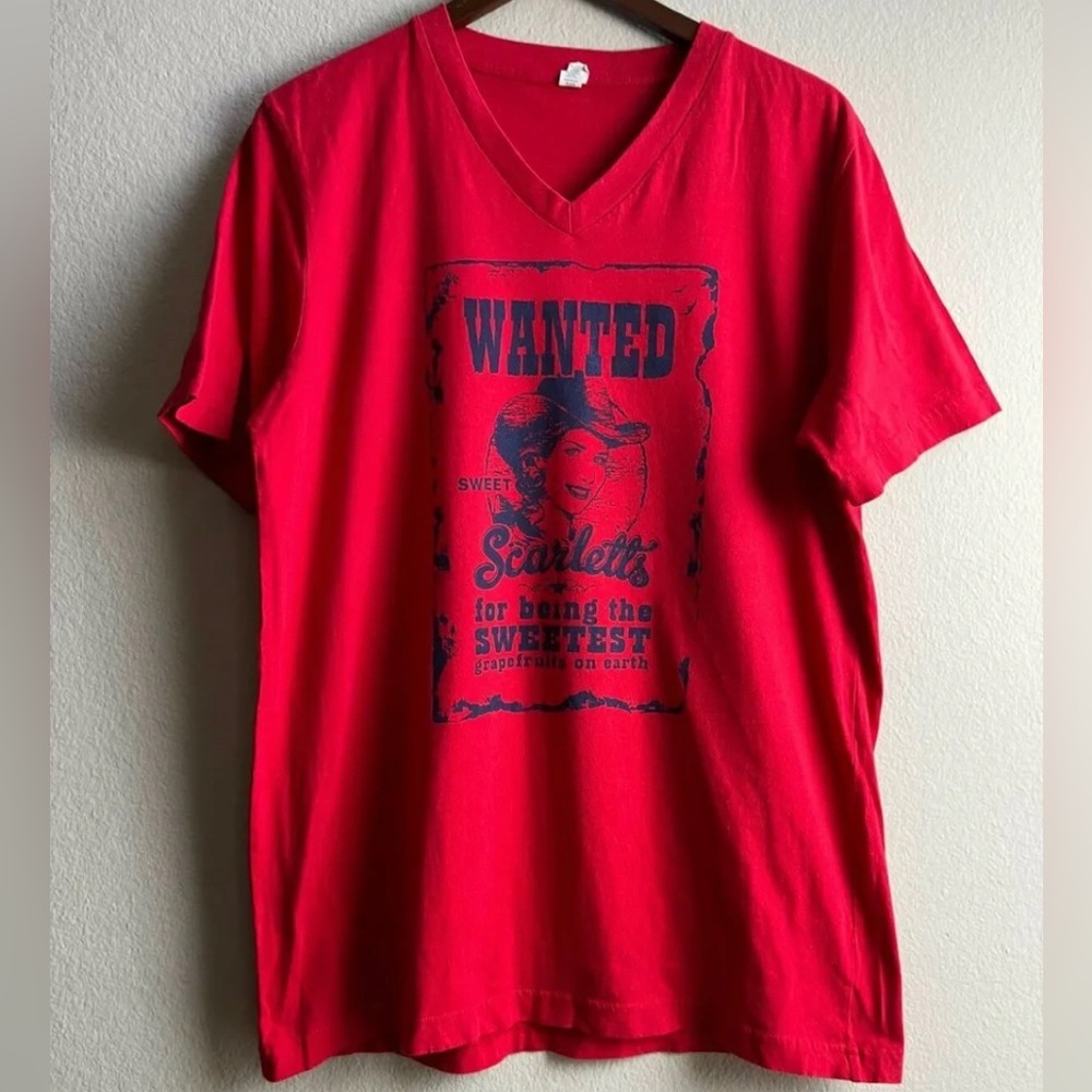SWEET SCARLETTS  "WANTED" SWEETEST GRAPEFRUITS RED TSHIRT SIZE LARGE PREOWNED